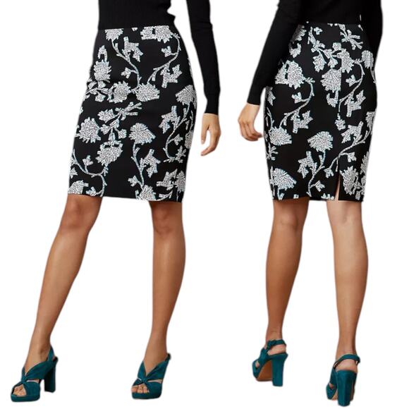 Diane von Furstenberg Kara Floral Print Penci Skirt Black Green Size 2 - Picture 1 of 10